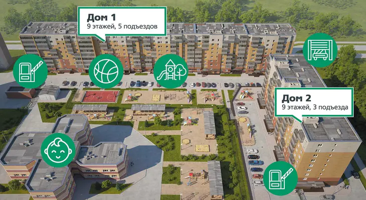 ЖК Норма макет вид сверху с нумерацией домов